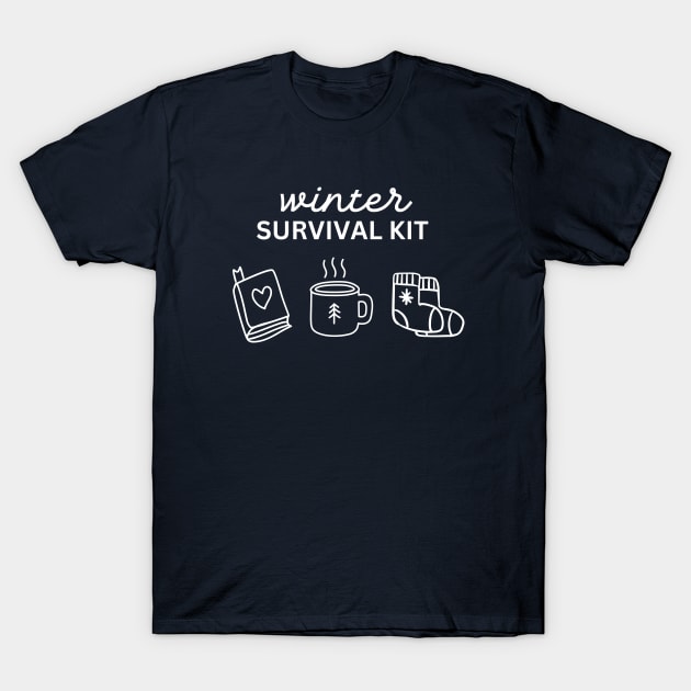 Winter Survival Kit: Good Books, Coffee & Cute Socks T-Shirt by FlutterPrintPro